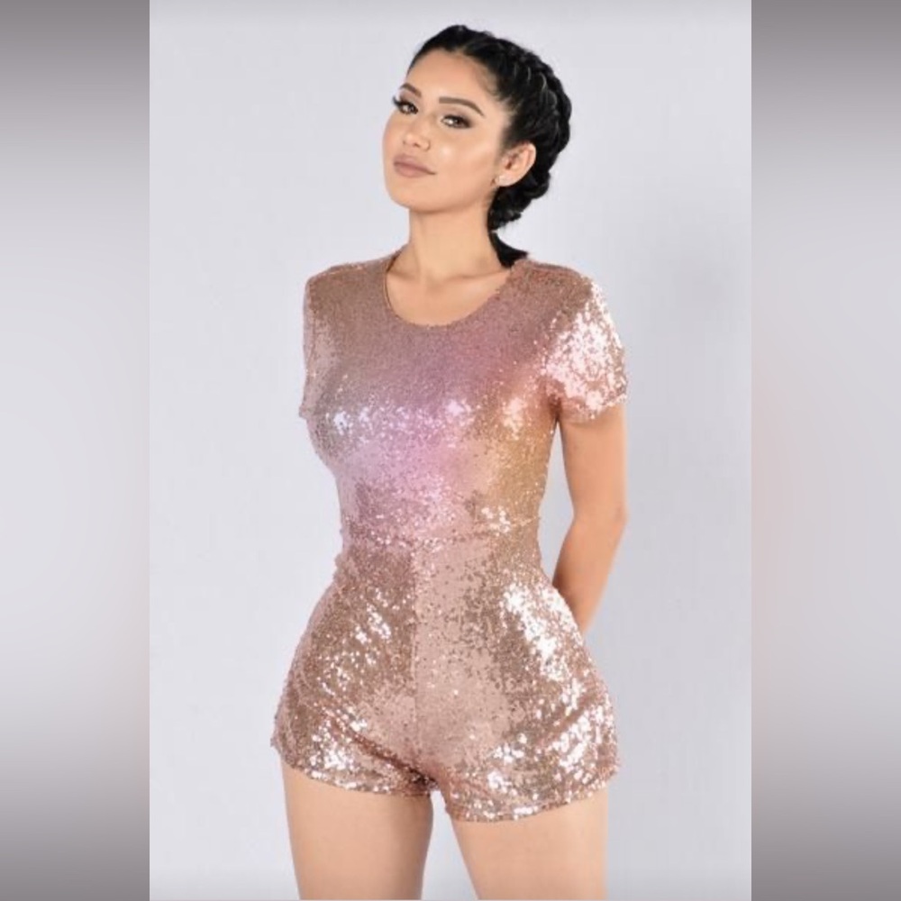 Fashion Nova Rose Gold Sequin Romper
